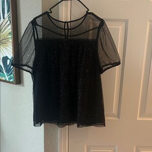 J. Crew Black Sheer Blouse with Dotted Detail